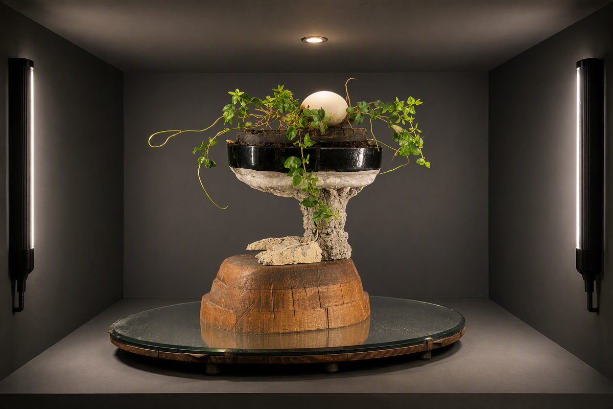Plant-lichtkunst: Ganzen-ei met bonsai